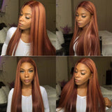 Flash Sale Sunber Kinky Straight Ginger Copper Red Highlight Lace Front Wigs