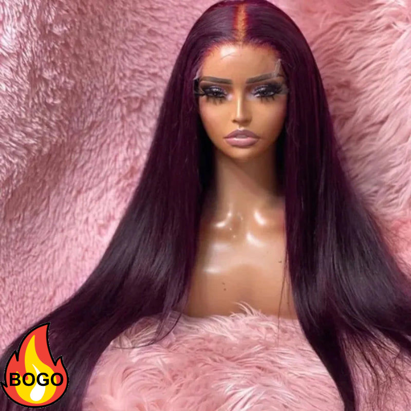 BOGO Sunber Straight Dark Purple Plum 13x4 Lace Front Wigs With 150% Density Human Hair