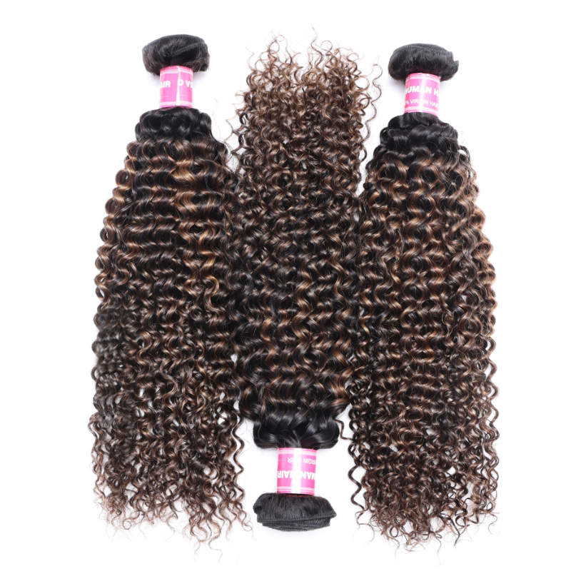 Sunber Brown Balayage Highlight Jerry Curly 3Bundles With 4x4 Lace Closure Human Virgin Hair
