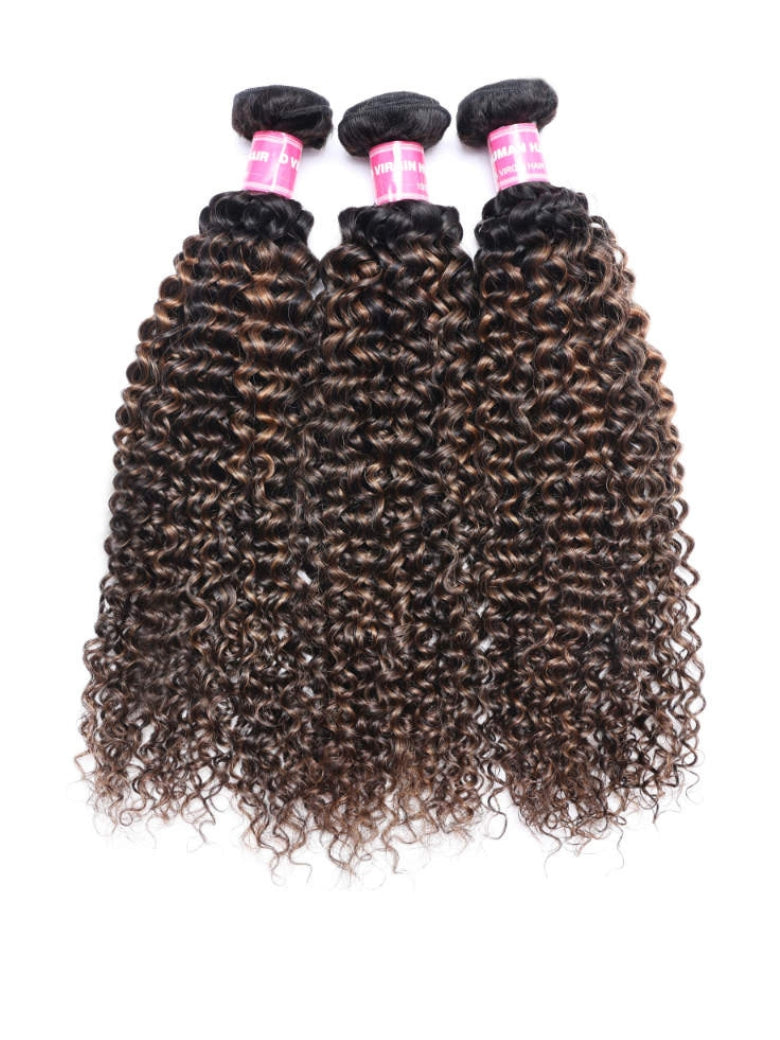 Sunber Hair Brown Balayage FB30 Highlight Jerry Curly Human Virgin Hair 3 Bundles Deal