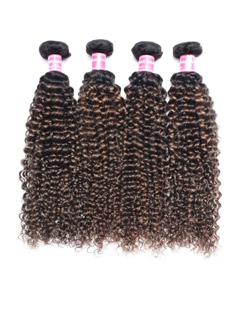 Sunber Hair Brown Balayage Highlight Jerry Curly 4 Bundles Human Virgin Hair Weave