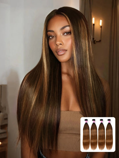 Sunber Ombre Dark Roots Balayage Color Silk Straight Human Hair Weaves 3 Bundles Deal