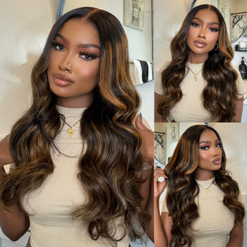 Low to $69|Balayage Highlight Body Wave Transparent Lace Front Wig Flash Sale