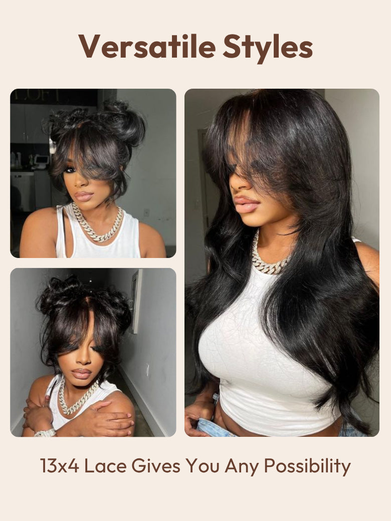 Sunber 13x4 Pull &amp; Go Glueless Wig Pre-Everything 7x5/13x4 Lace Frontal Loose Wave Wispy Bangs Wig