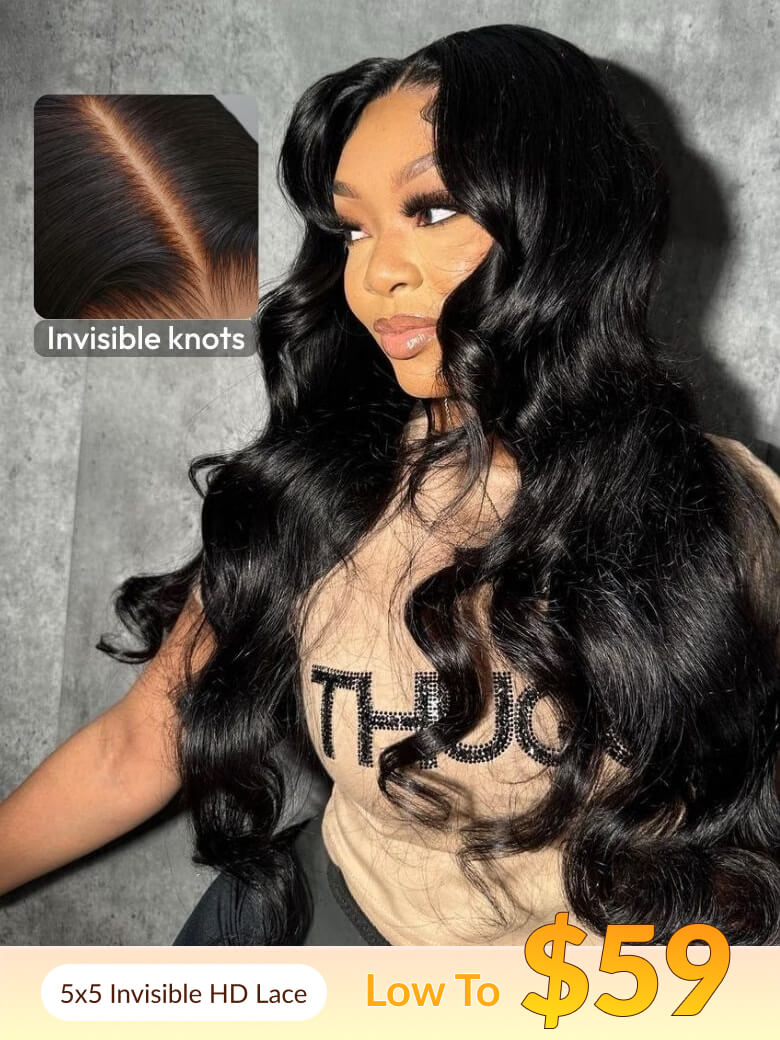 [From $59] 5x5 Invisible HD Lace Bye Bye Knots 180% Density Body Wave Wig Vip Member Flash Sale