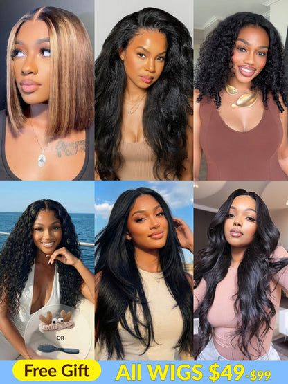 All wigs $49-$99 | 5*5 HD Lace/7*5 Bye Bye Knots/ 13*4 Lace Frontal 100% Human Hair Wigs Limited Stocks Vip Member Offer Flash Sale