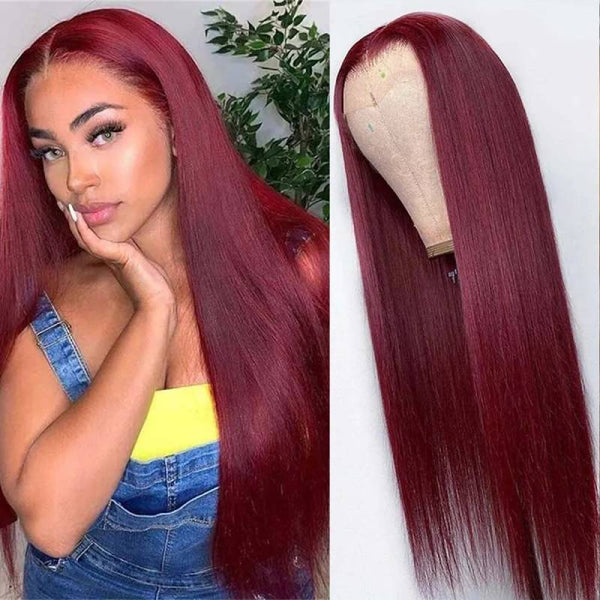 【18”=$89】Flash Sale Sunber 99J 13×4 Lace Front Wig 180% denisty Red Human Hair Wigs