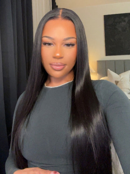 Sunber Hair Indian Virgin Hair Silky Straight Hair 3 Bundles With 4x4 Lace Closure, 8A Human Hair Weaves