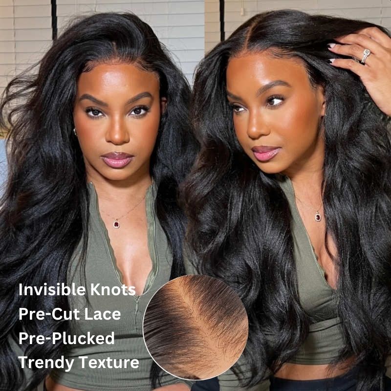 Extra 70% Off |Sunber Yaki Straight Glueless 7x5 Bye Bye Knots Lace Closure Wig With Bleach Knots