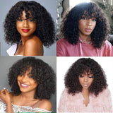 Sunber Bouncy Shaggy Jerry Curly Human Hair Glueless Bob Wigs With Bangs