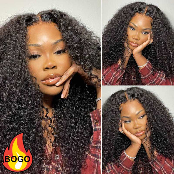 BOGO Sunber Kinky Curly Skin Melt Lace Front Wigs Natural Hairline Lace Closure Human Hair Wigs Pre Plucked