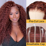 Sunber Kinky Curly Reddish Brown 6x4.75 Pre-Cut Lace Closure Wig Human Hair Glueless Wig