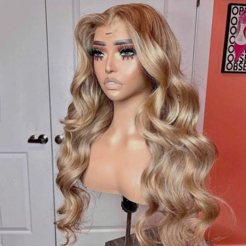 Sunber 180% Density Layered Cut Dusty Blonde Straight Wig Pre Plucked 13X4 Lace Front Human Hair Wigs