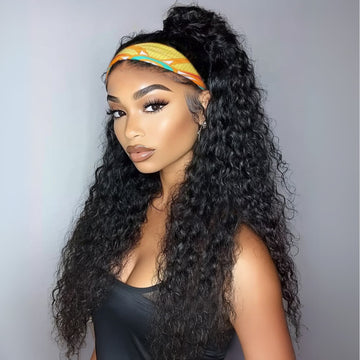 Sunber HookFit Water Wave Headband Wig Glueless Human Hair Wigs With Invisi Drawstring