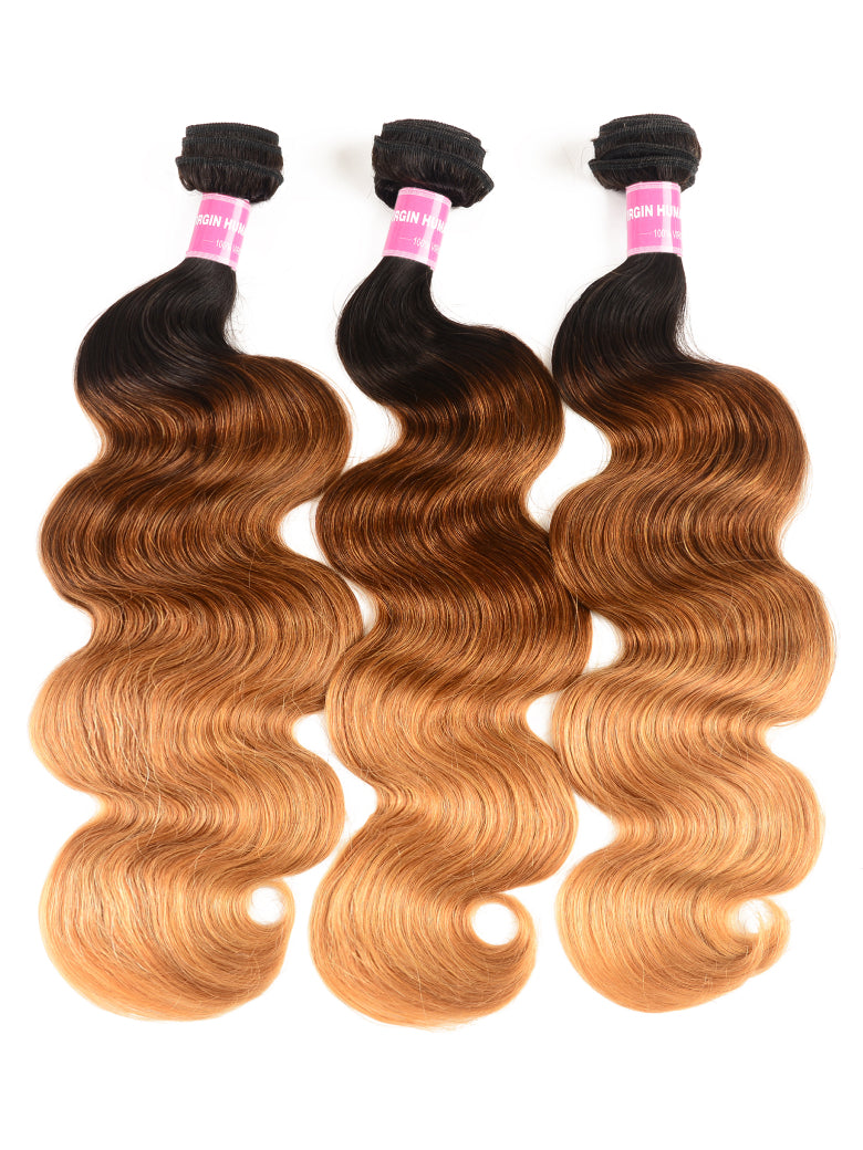 Sunber Hair Ombre Brazilian Body Wave Virgin Hair 3/4 Bundles T1B/4/27 Color 100% Human Hair Weave