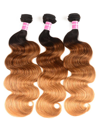 Sunber Hair Ombre Brazilian Body Wave Virgin Hair 3/4 Bundles T1B/4/27 Color 100% Human Hair Weave