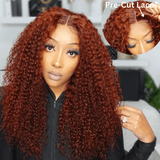 Flash Sale Sunber Reddish Brown Jerry Curly 4x4 Pre Cut Glueless Lace Closure Wig  Summer Air Wigs