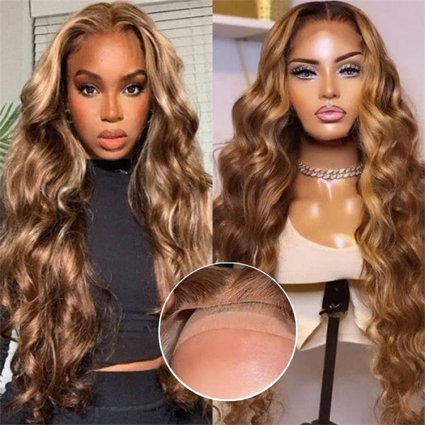 Extra 70% OFF| Sunber Body Wave Honey Blonde Highlights 6x4.75 Pre-Cut Lace Closure Human Hair Wig