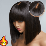 BOGO Sunber Natural Black Bob Wig With Bangs 150% Density Human Hair