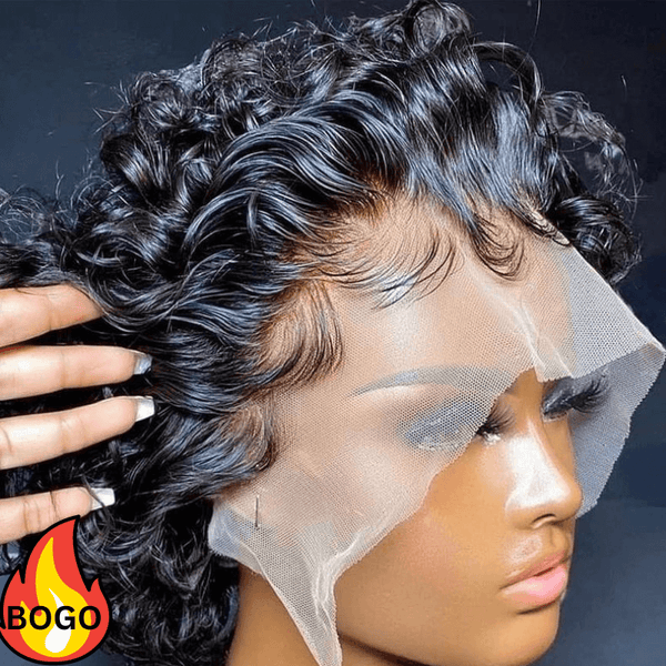 BOGO Sunber Water Wave Short Pixie Cut Lace Front Bob Wigs