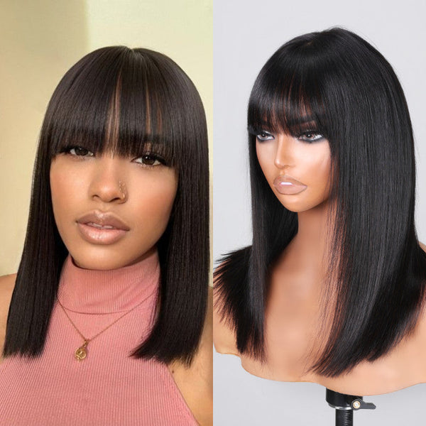 Clearance Sale Sunber Realistic Light weight Yaki Straight Wig Glueless Bob Human Hair With 150% Density Flash Sale