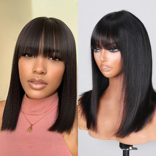 Sunber Silky Straight Glueless Minimalist Middle Part Lace Bob Wig With Bangs Flash Sale