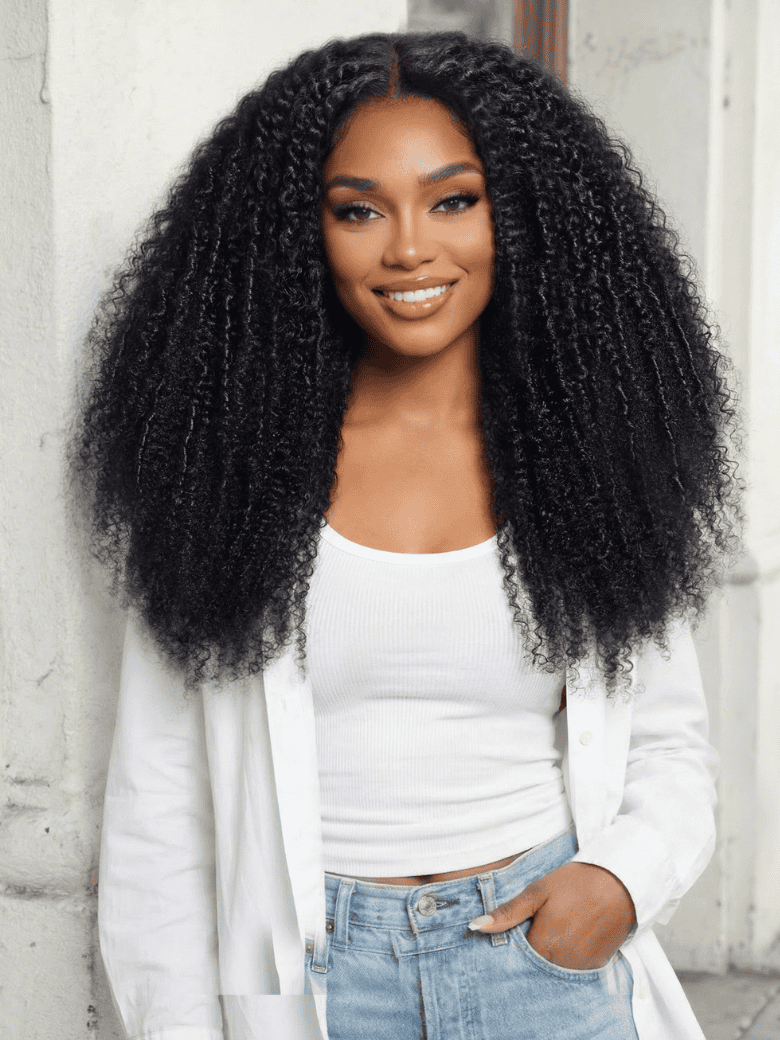Sunber 180% Density 4C Afro-coily Tight Voluminous Kinky Curly 7x5 Pre Cut Lace Wig With Finger Coils