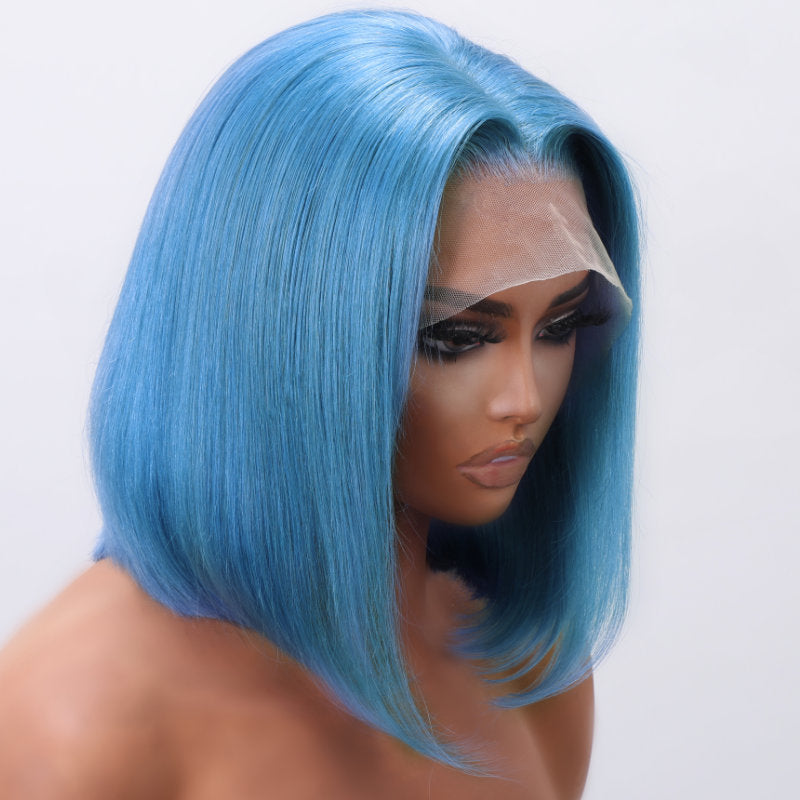 Silver blue colored lace bob wig