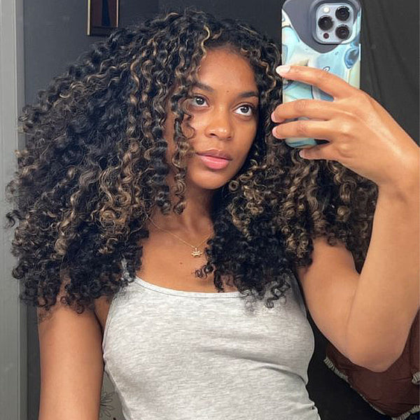 Flash Sale Sunber Balayage Blonde Highlight Curly 13x4 Lace Front Wig Pre-Plucked With Babyhair