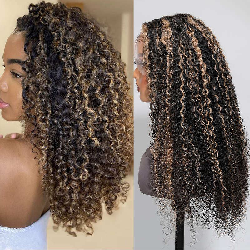Flash Sale Sunber Balayage Blonde Highlight Curly 13x4 Lace Front Wig Pre-Plucked With Babyhair