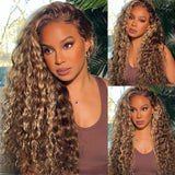 Sunber Water Wave Honey Blonde Highlighted 7x5 Bye Bye Knots Lace Closure Wig With Trend Color Wig