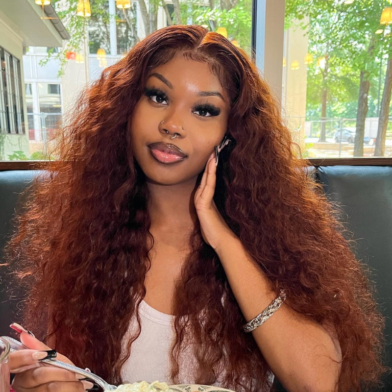 Clearance Sale Reddish Brown Wet And Wavy Lace Front Water Wave Wig Flash Sale
