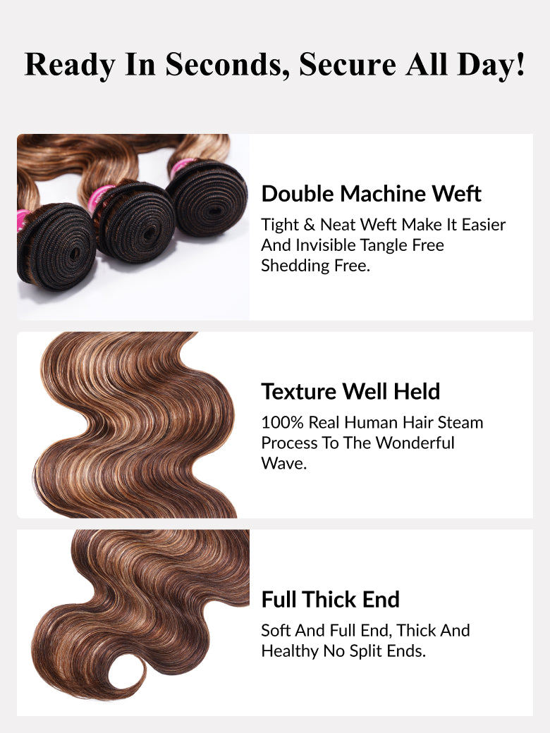 Sunber Ombre Blonde Highlight Body Wave 3 Bundles Human Hair Weave Extensions