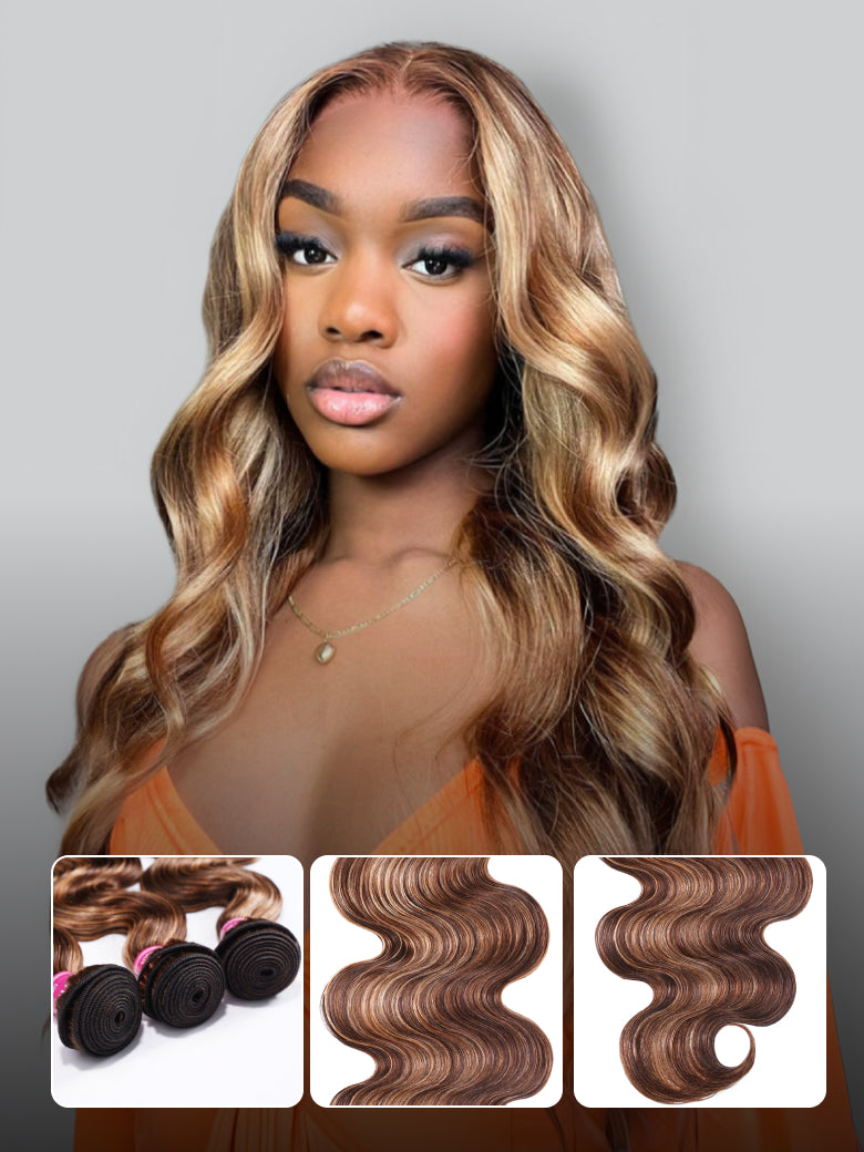 Sunber Ombre Blonde Highlight Body Wave 3 Bundles Human Hair Weave Extensions