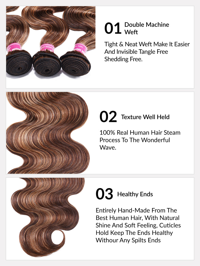 Sunber Ombre Blonde Highlight Body Wave 3 Bundles Human Hair Weave Extensions