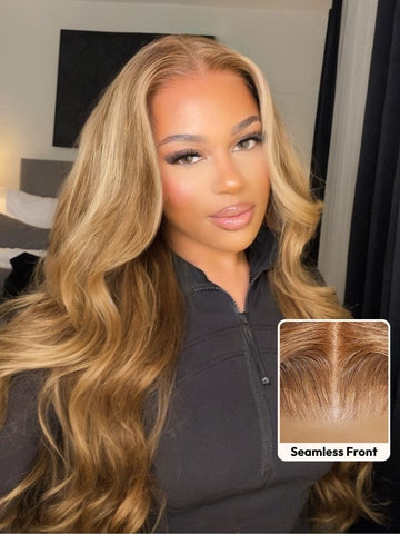 Extra 50% Off | Body Wave Honey Blonde Highlights 7x5 Pre Cut Lace Wigs
