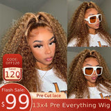 $120 OFF Sunber Honey Blonde Highlight Lace Front Curly  Wigs 100% Human Hair Wig
