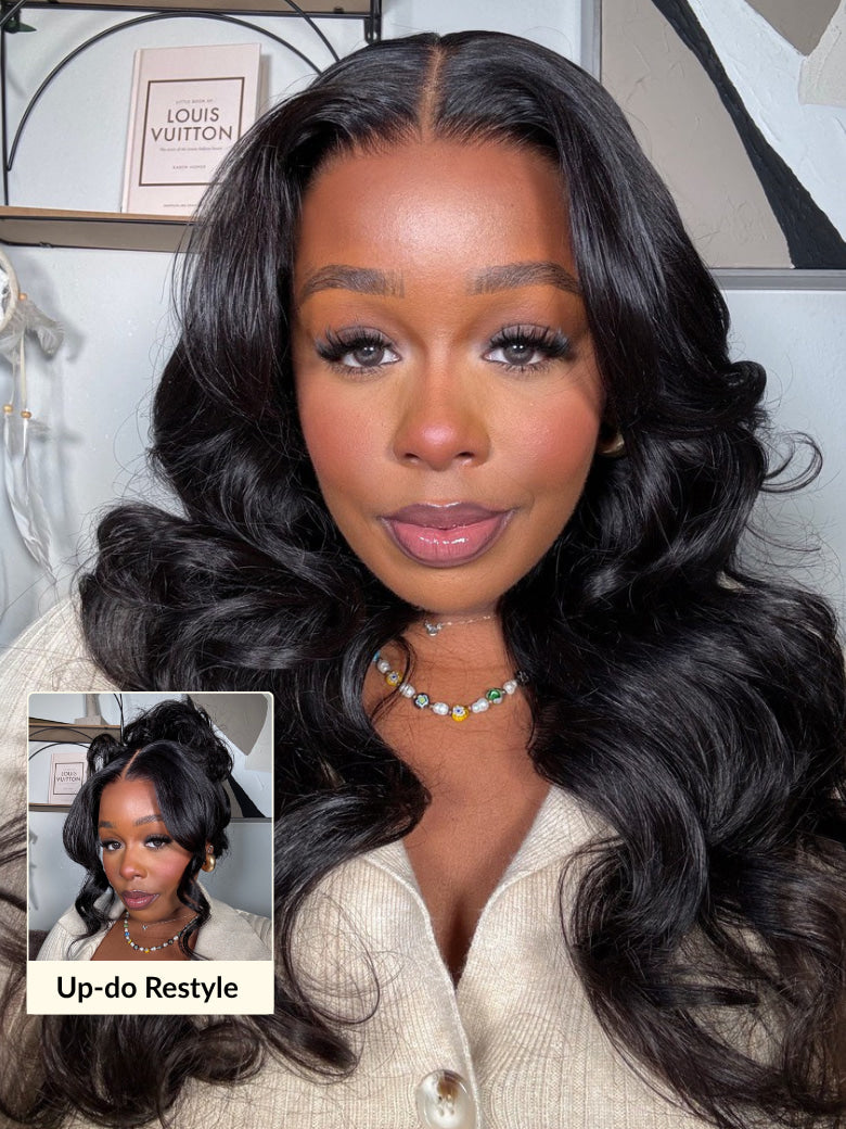Sunber 13x4 Pre-Everything Pull And Go Drawstring Loose Wave with Face Framing Curtain Bangs Wig Flash Sale