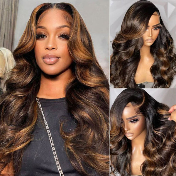Sunber Highlight Balayage Body Wave 7x5 Bye Bye Knots Lace Closure Wigs Shadow Root Wigs With Baby Hair