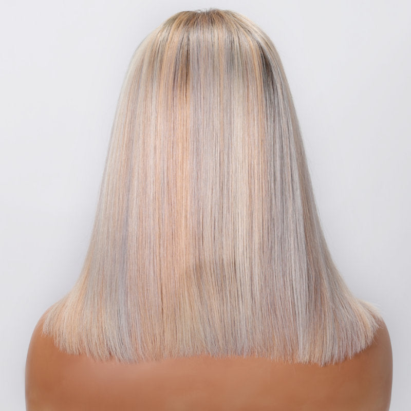 Glossy Blonde With Silver Highlight Bob Wig