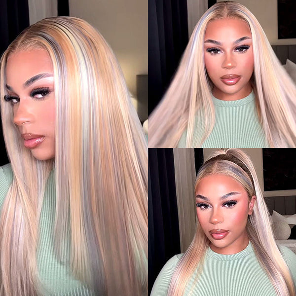 Glossy Blonde With Silver Highlight  colored wig