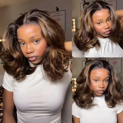 Flash Sale Sunber Caramel Highlights On Blonde 7x5/13x4 Pre Cut Lace Straight Bob Hair Wig With Dark Roots