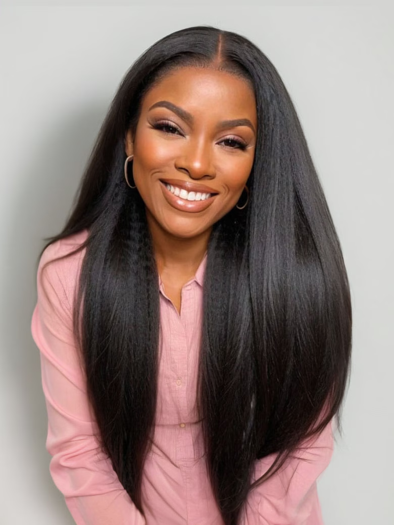Flash Sale Sunber Kinky Straight EasiContour™ V Part Glueless Wigs 150%/180% Density Human Hair With Invisi Drawstring
