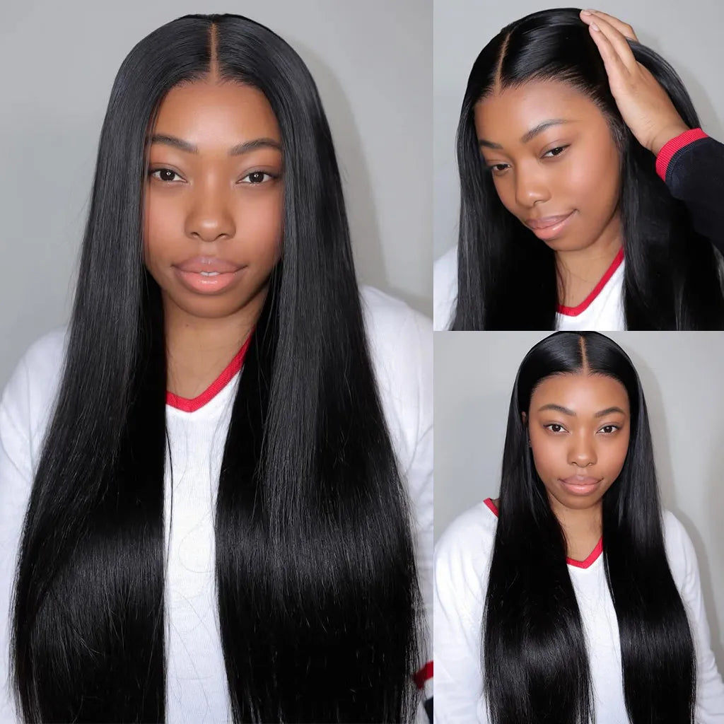 Sunber Yaki Straight 7x5 Glueless Lace Wig With Elastic Drawstring -Pull And Go & Bleach Knots & Pre-cut