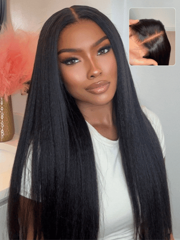 Extra 50% OFF | Sunber Yaki Straight Pull & Go Glueless Pre-cut 7x5 Bye Bye Knots Lace Wig With Bleach Knots