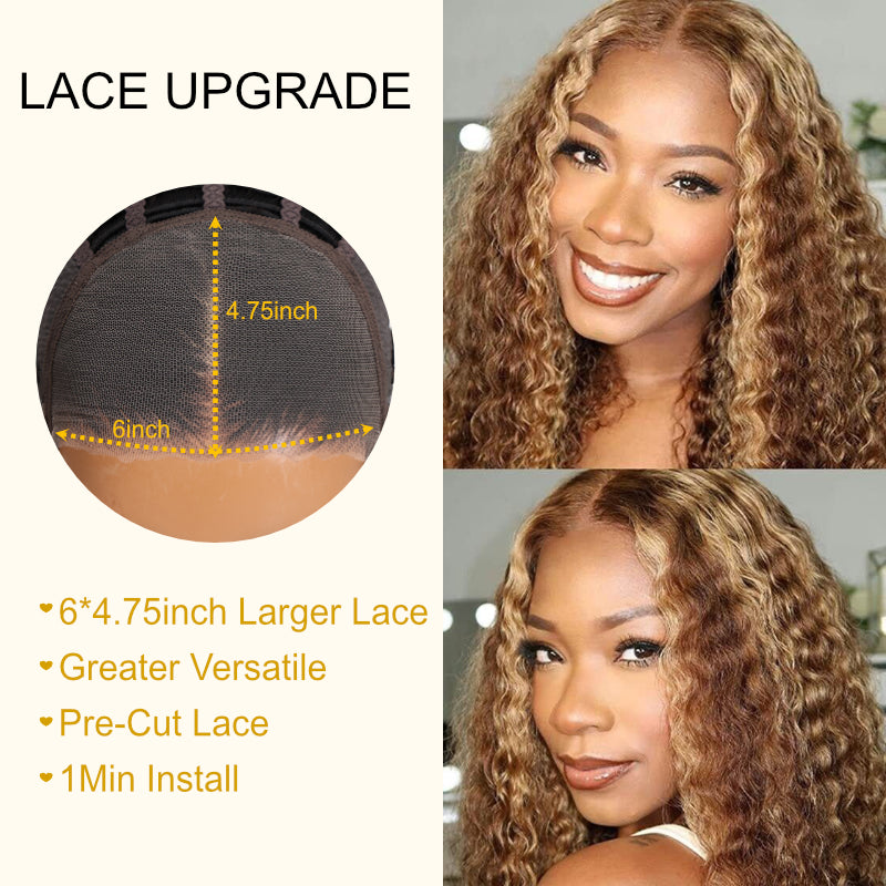 Sunber Jerry Curly Ombre Honey Blonde Highlight Lace Wig Pre-plucked Lace Frontal Wigs