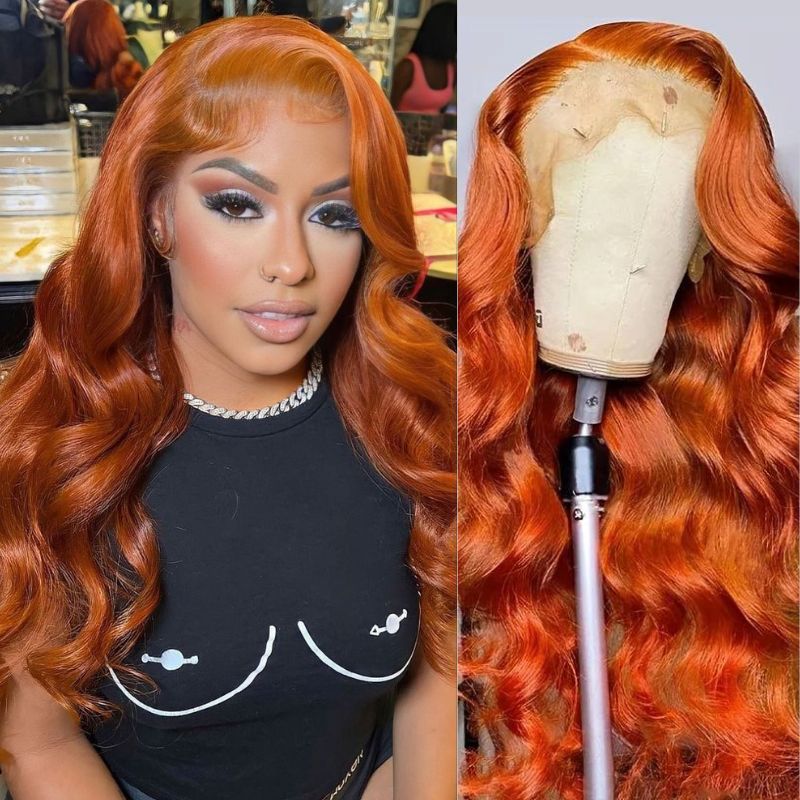 $100 Off Sunber Orange Ginger Lace Frontal Wig Body Wave Human Hair With Baby Hair