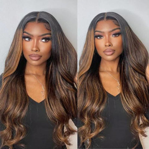 【18”=$79】Sunber Balayage Highlight 13 By 4 Lace Front Wigs With Dark Roots T Part Lace Front Wig 180% Density Flash Sale