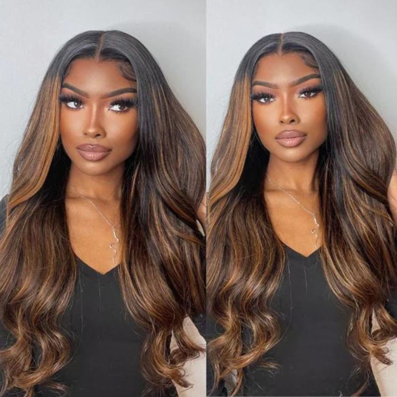 【18”=$79】Sunber Balayage Highlight 13 By 4 Lace Front Wigs With Dark Roots T Part Lace Front Wig 180% Density Flash Sale
