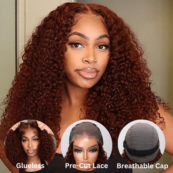 Sunber Reddish Brown Jerry Curly 7×5  Bye Bye Knots Wig Glueless 13×4 Pre-Everything Frontal Human Hair